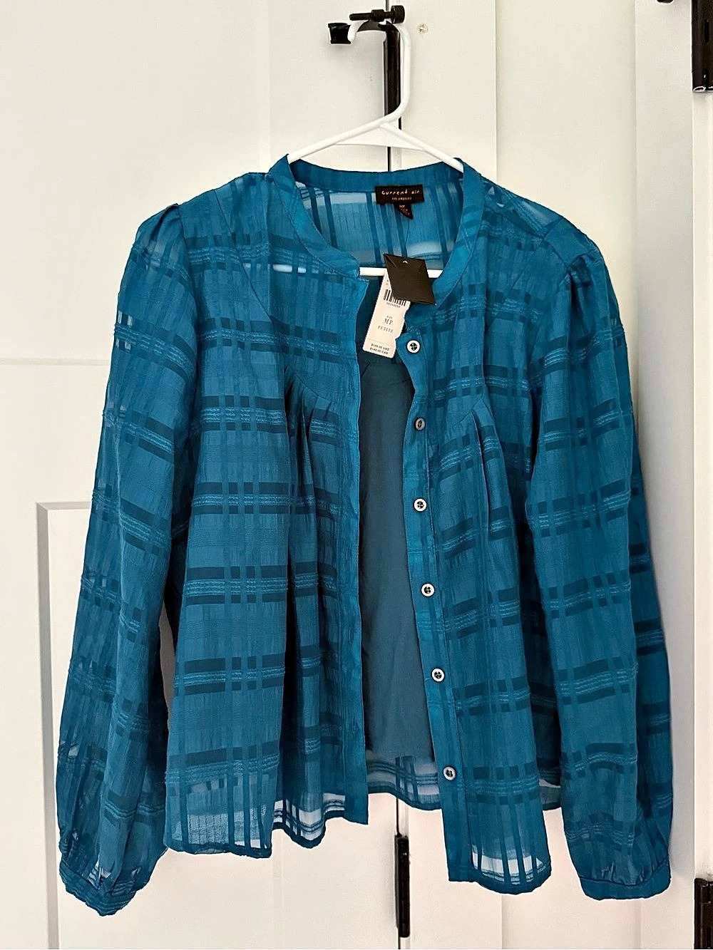 Current Air Plaid Blue Button Down Size Medium Petite NWT Anthropologie